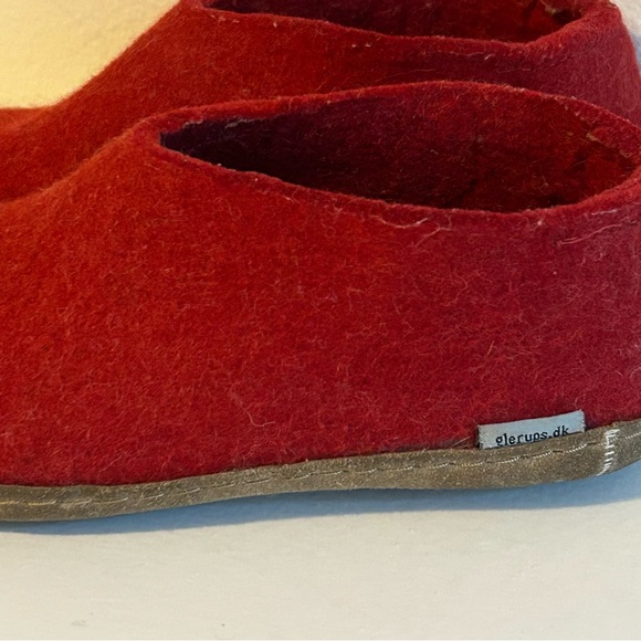 Glerups red natural wool with leather sole calfskin slippers size 5.5 EU 36 cozy - Picture 2 of 9